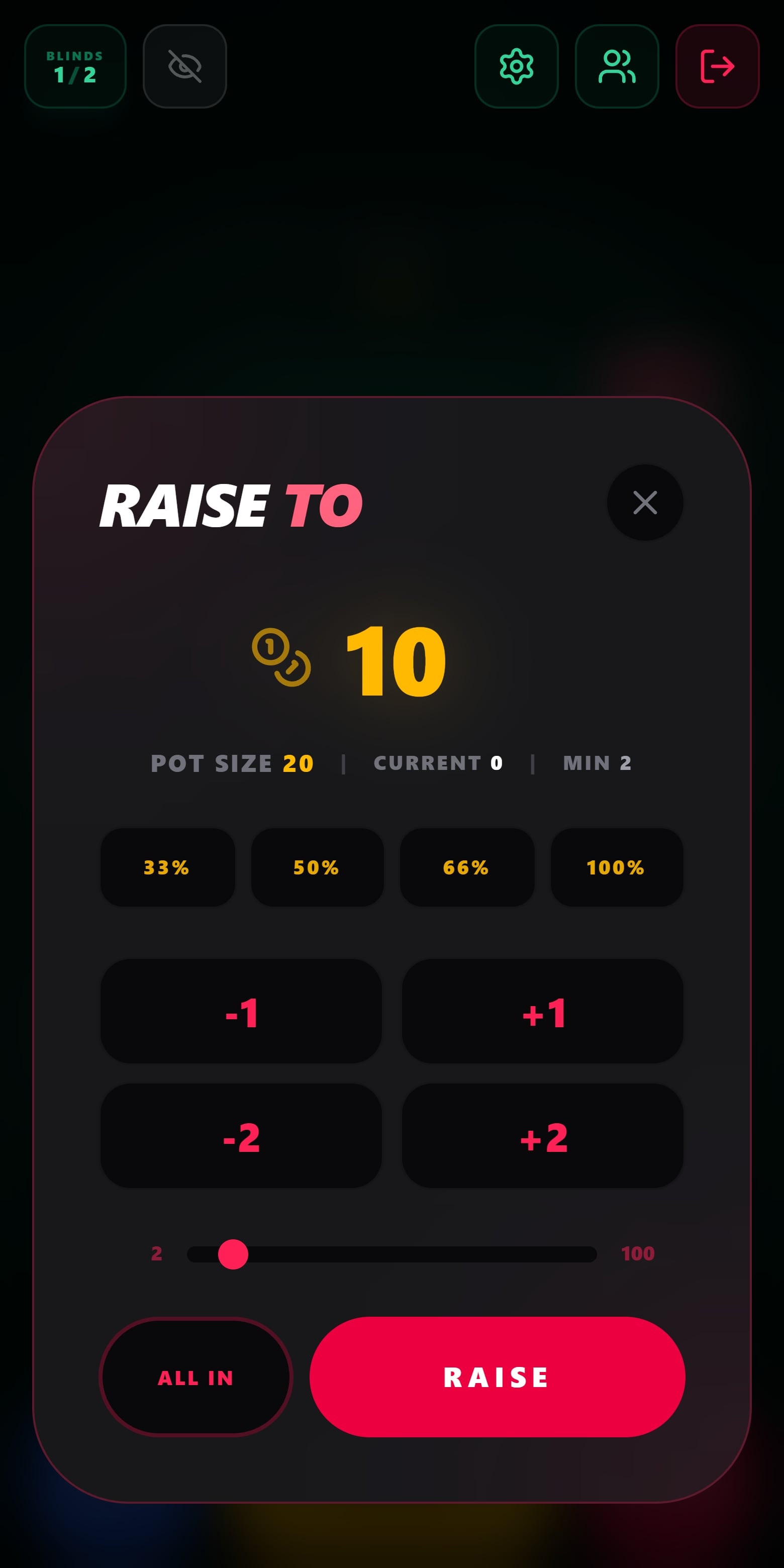 AirChips bet and raise controls