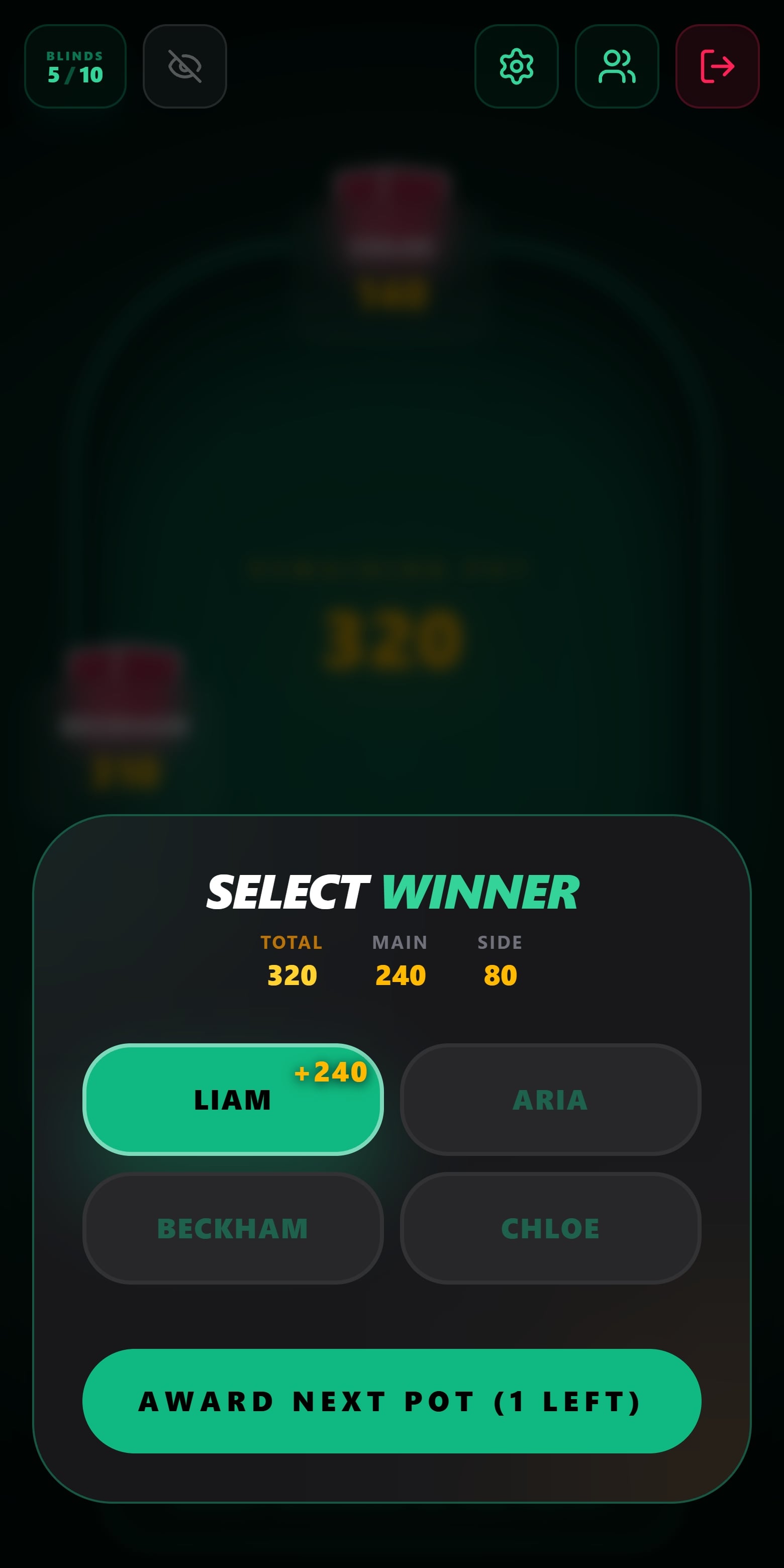 AirChips main and side pot winner selection