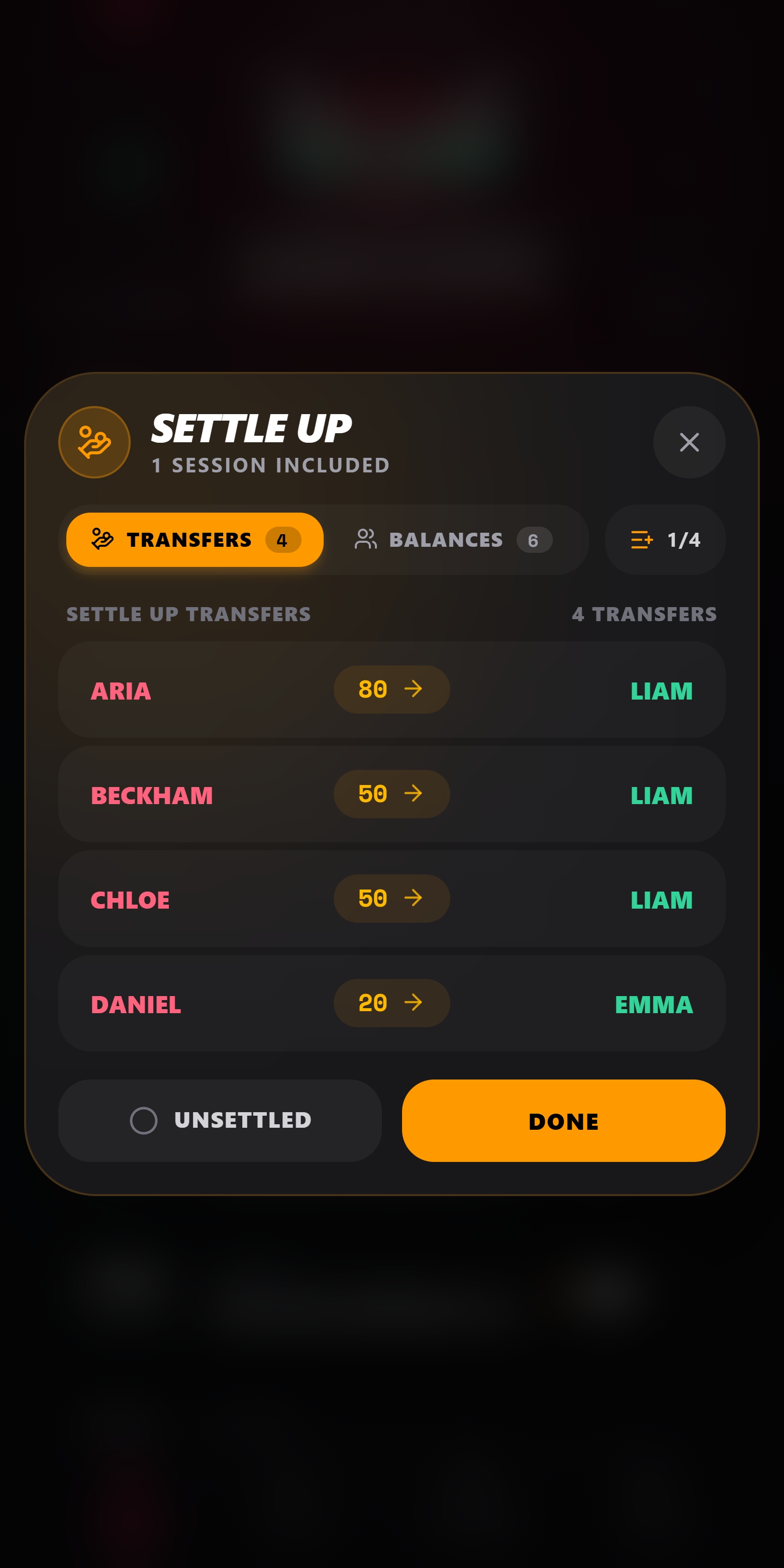 AirChips debt-minimizing settle up transfer ledger